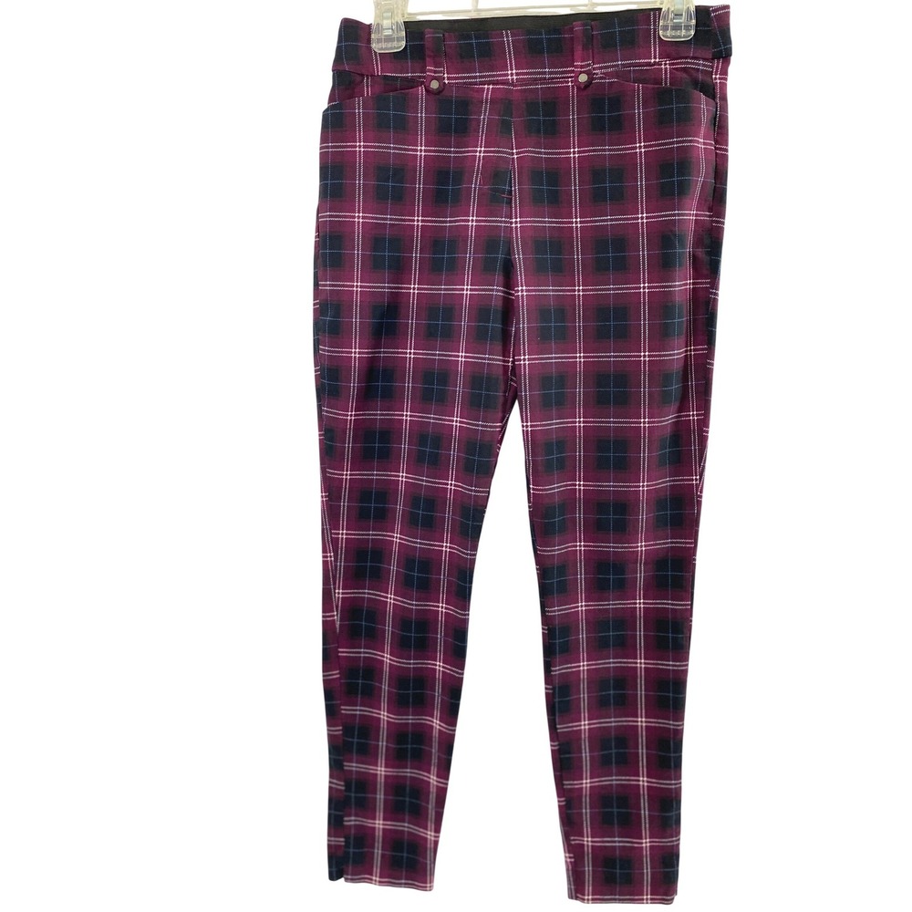 Maurices Pants Womens M 27" W Purple Black Plaid Pull On Tapered Academia Preppy